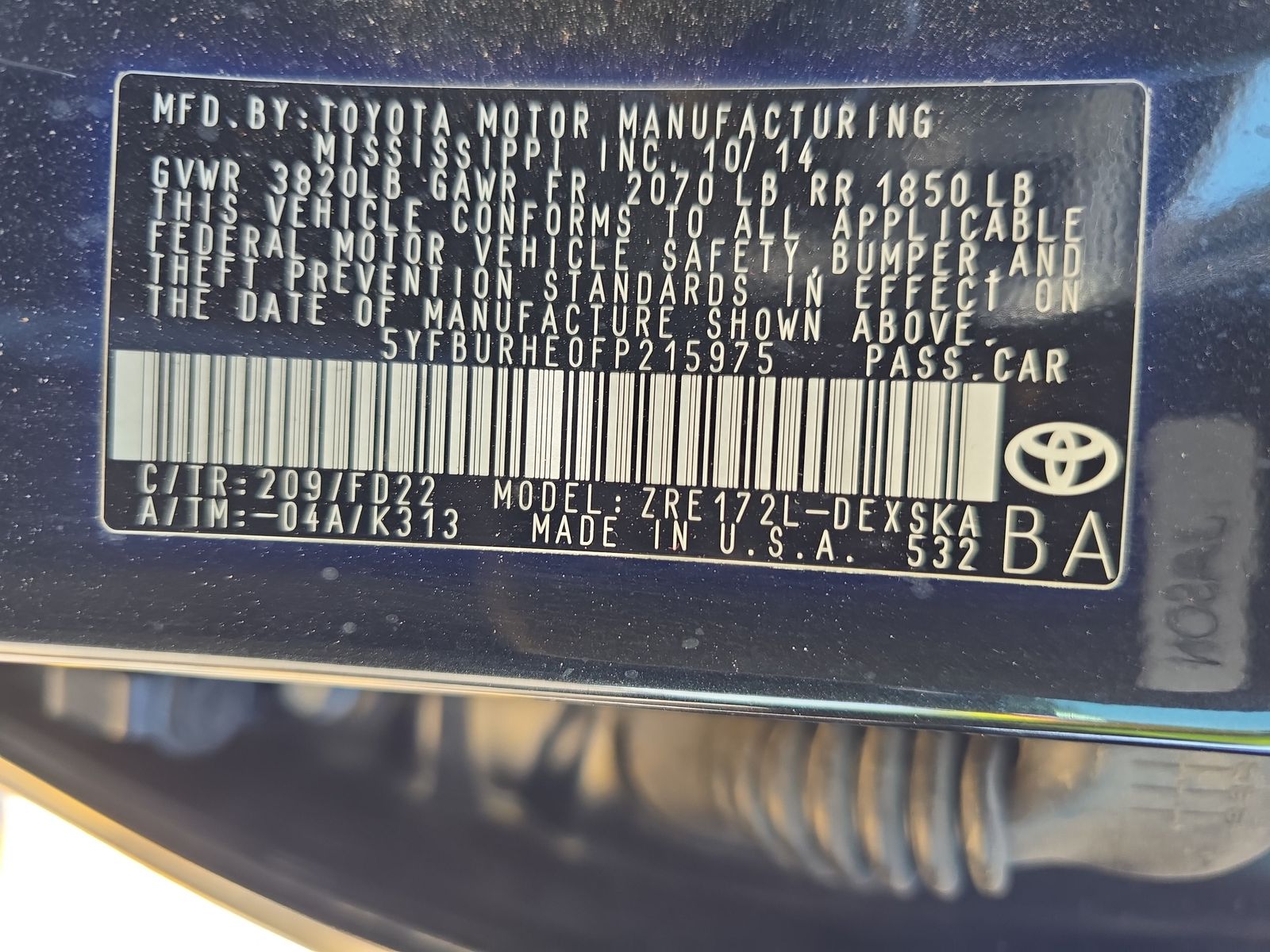 2015 Toyota Corolla S Plus FWD