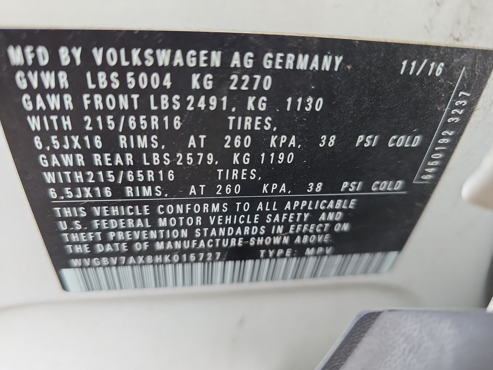 2017 Volkswagen Tiguan 2.0T S AWD