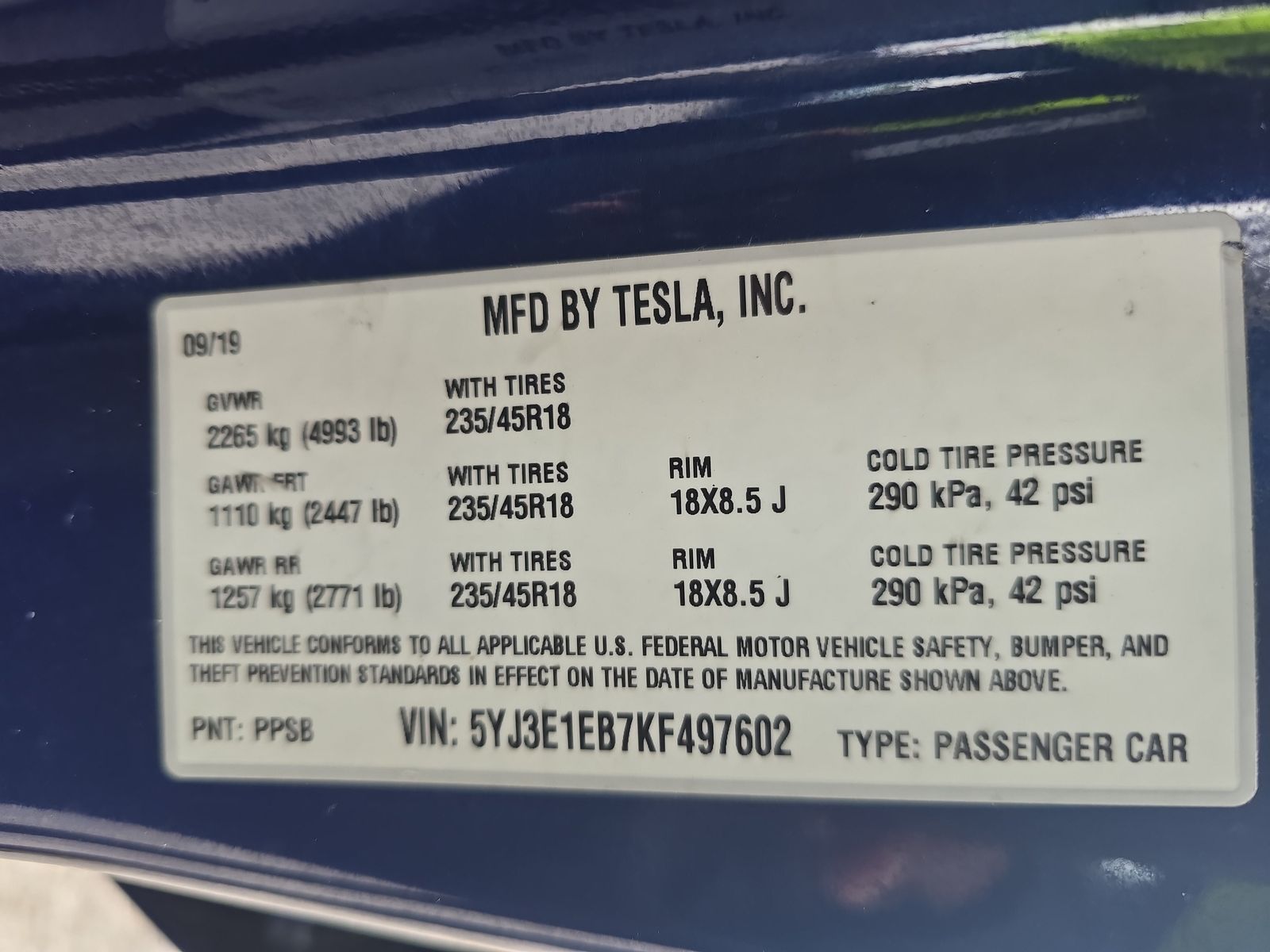 2019 Tesla Model 3 Long Range AWD