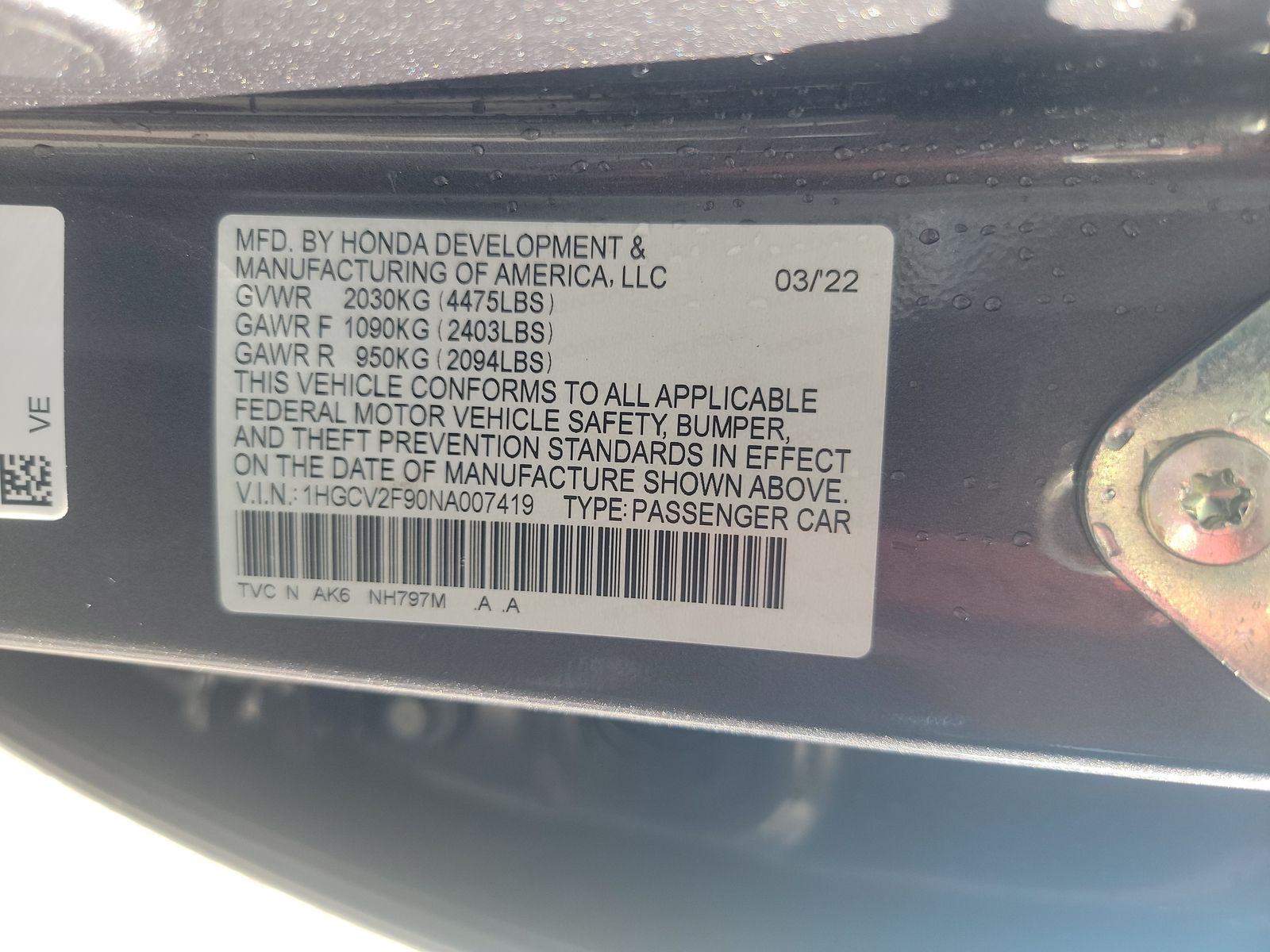 2022 Honda Accord Sedan Touring 2.0 FWD