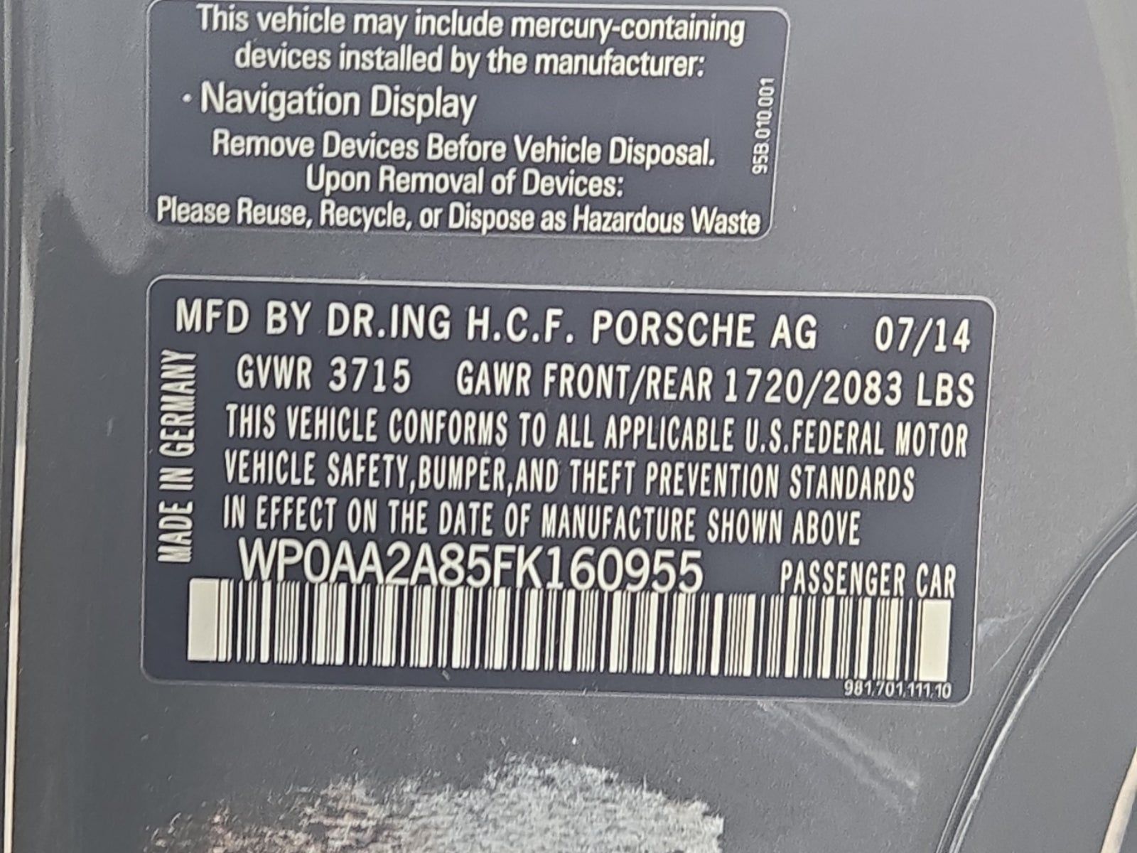 2015 Porsche Cayman Base RWD