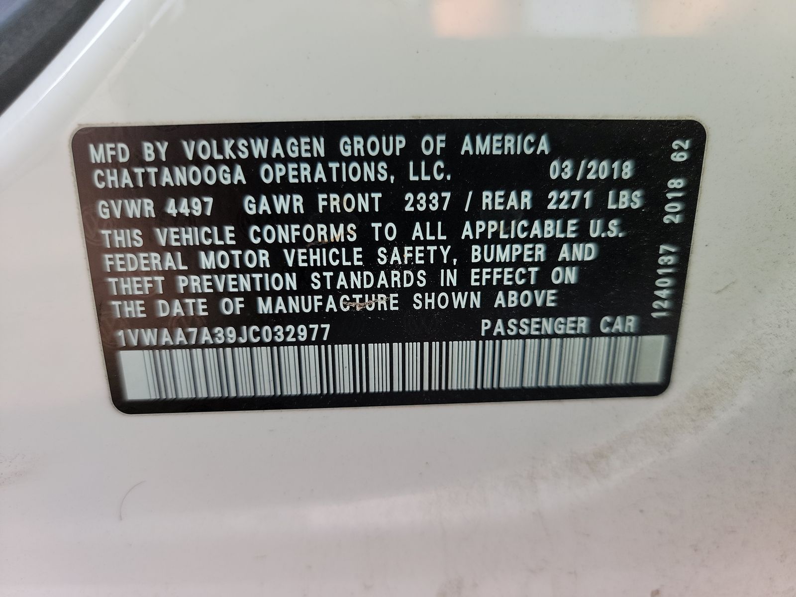 2018 Volkswagen Passat 2.0T S FWD