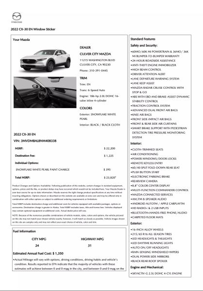 2022 MAZDA CX-30 2.5 S AWD