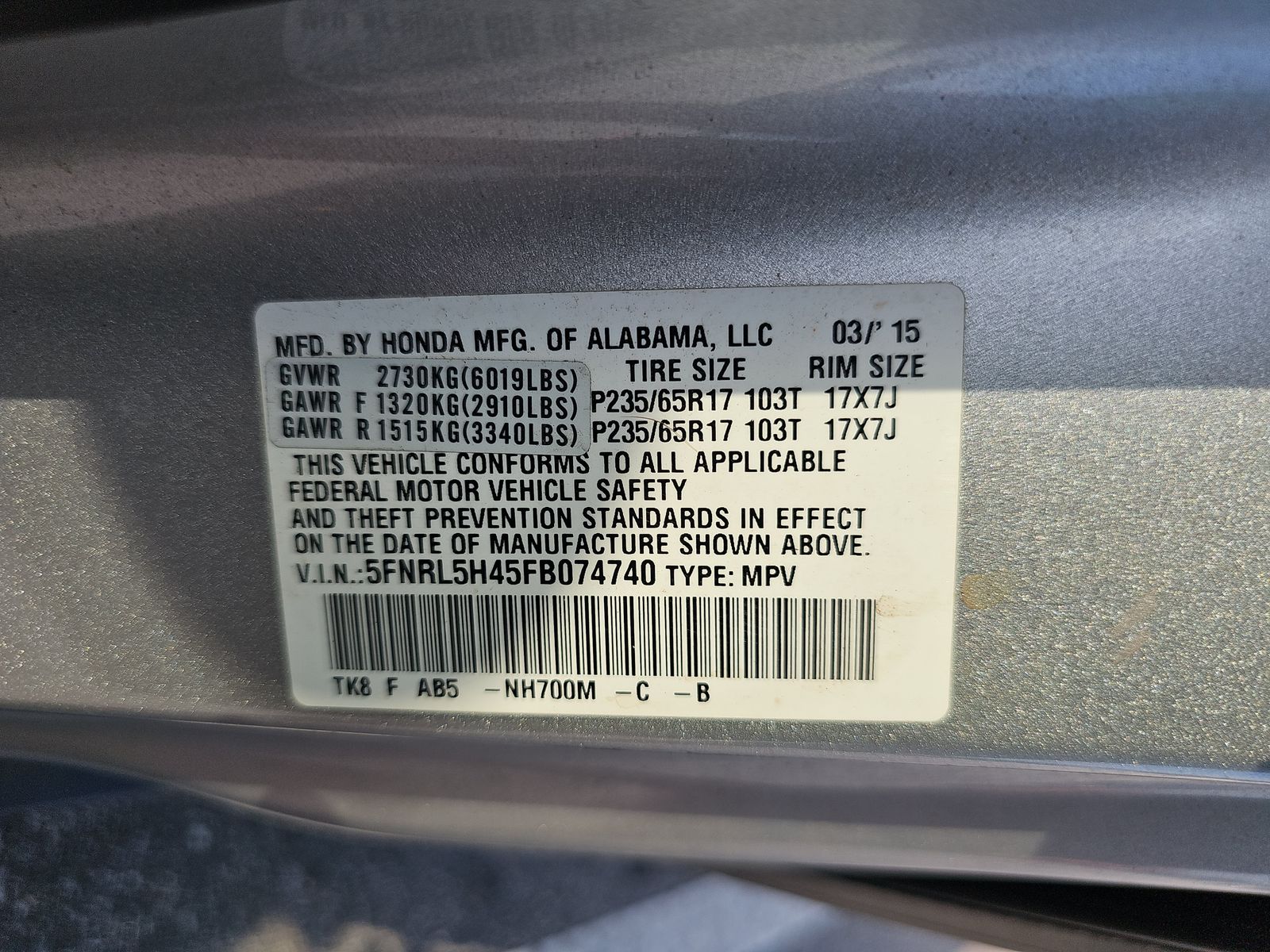 2015 Honda Odyssey EX FWD