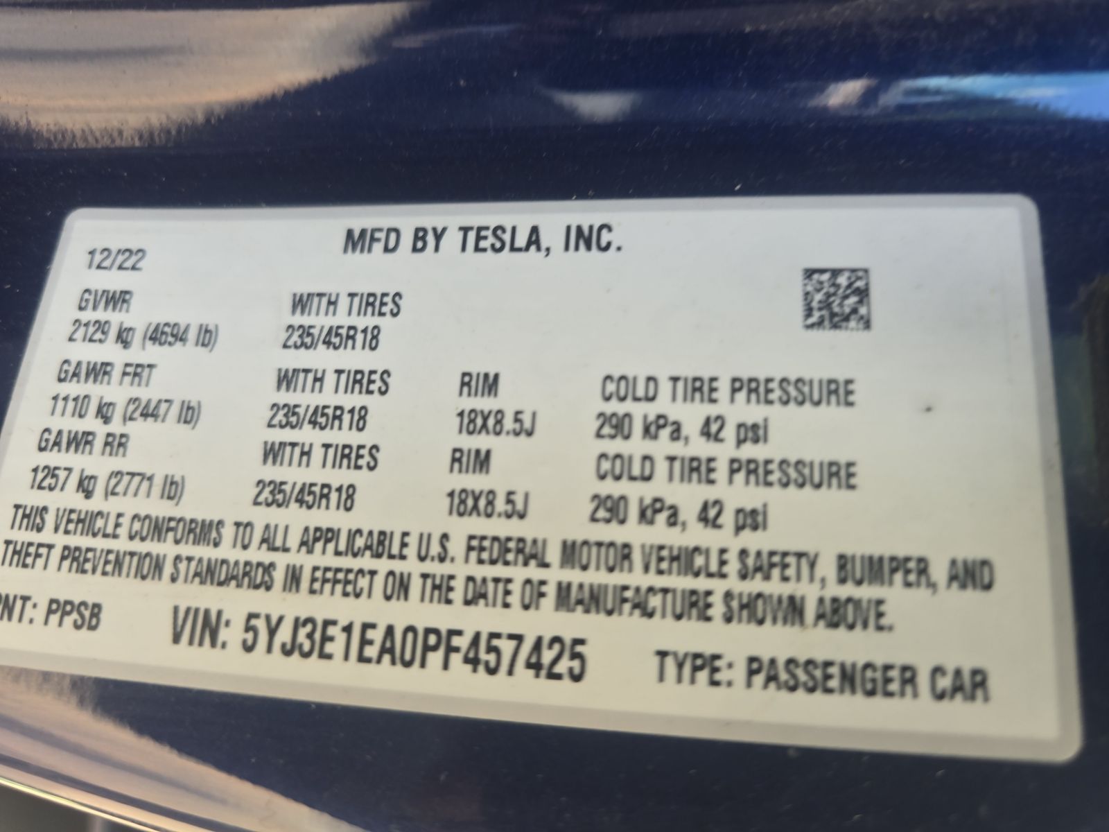 2023 Tesla Model 3 Standard Range RWD