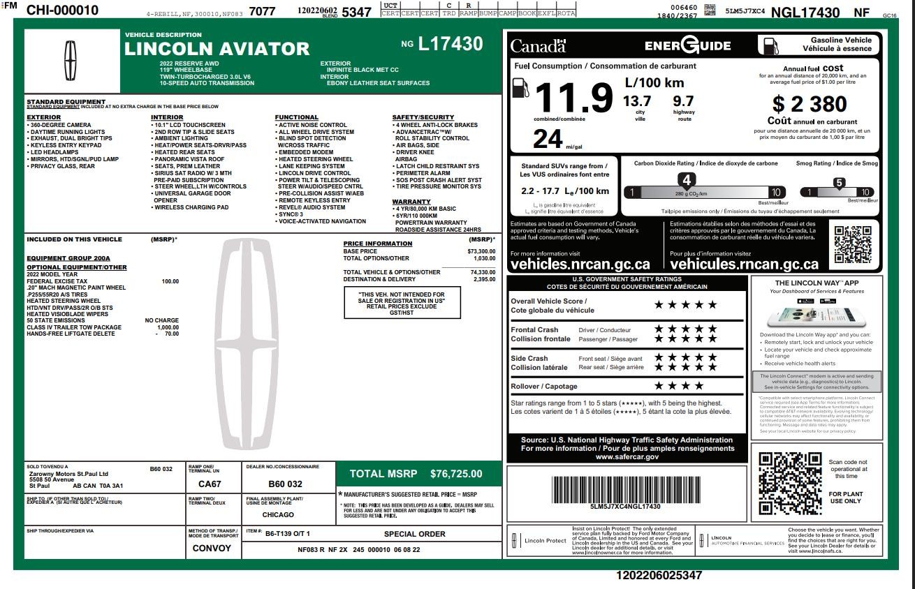 2022 Lincoln Aviator Reserve AWD