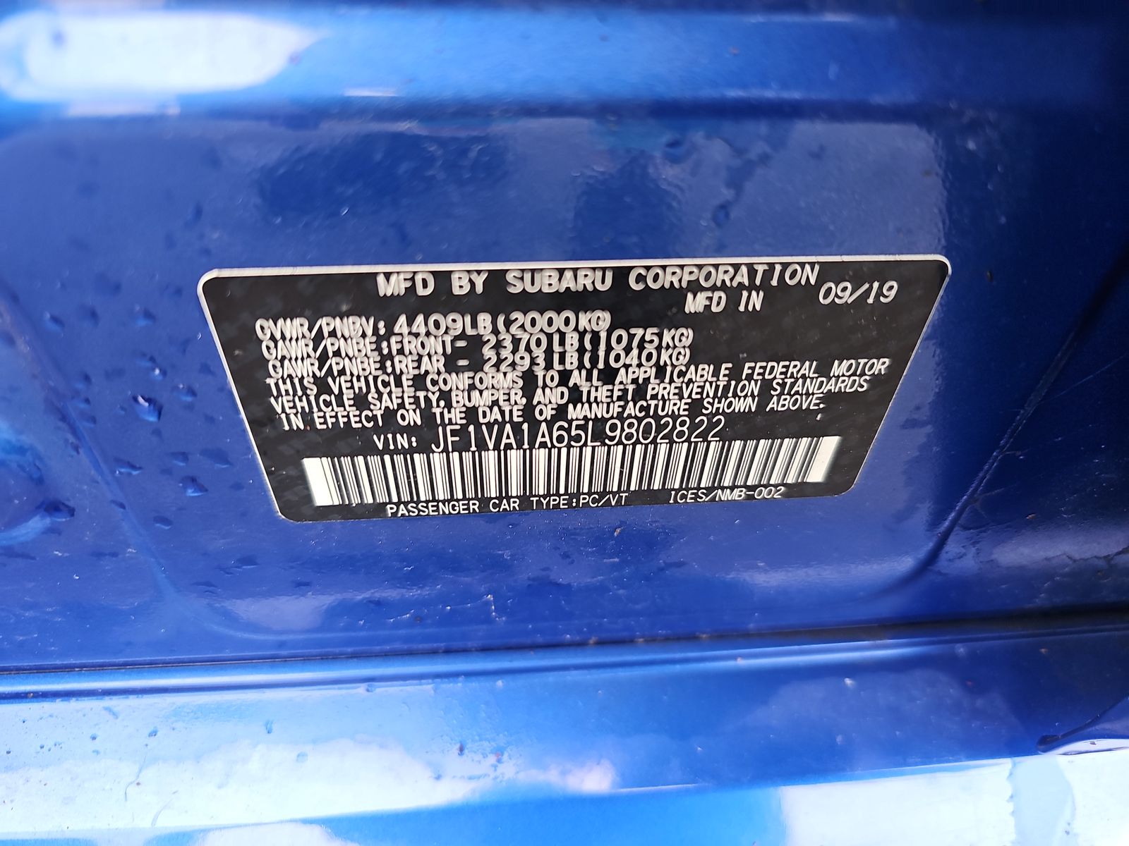 2020 Subaru WRX Base AWD