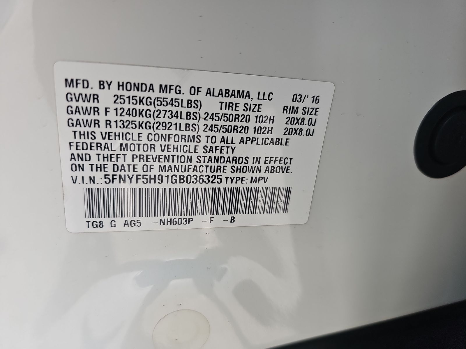 2016 Honda Pilot Touring FWD