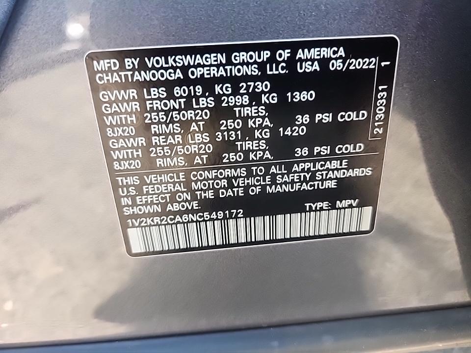 2022 Volkswagen Atlas 3.6L SE AWD