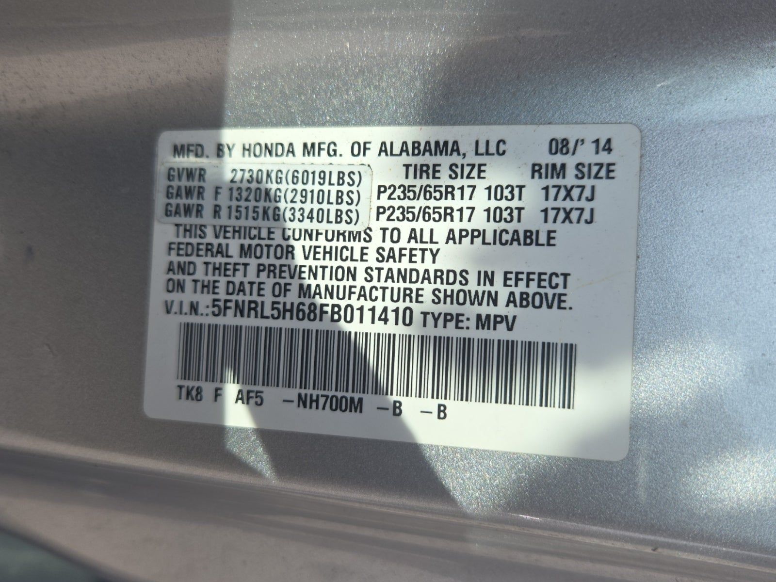 2015 Honda Odyssey EX-L FWD