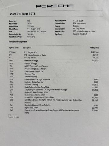 2024 Porsche 911 4 GTS Targa AWD