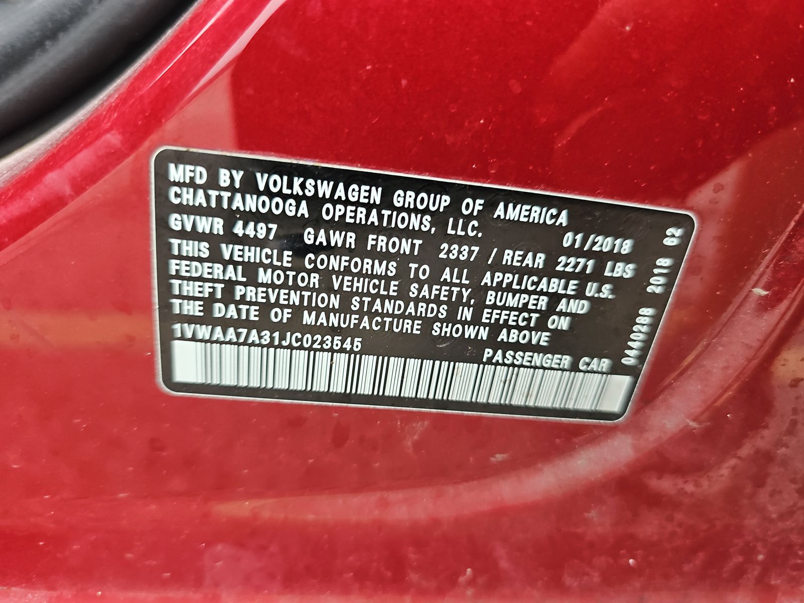 2018 Volkswagen Passat 2.0T S FWD