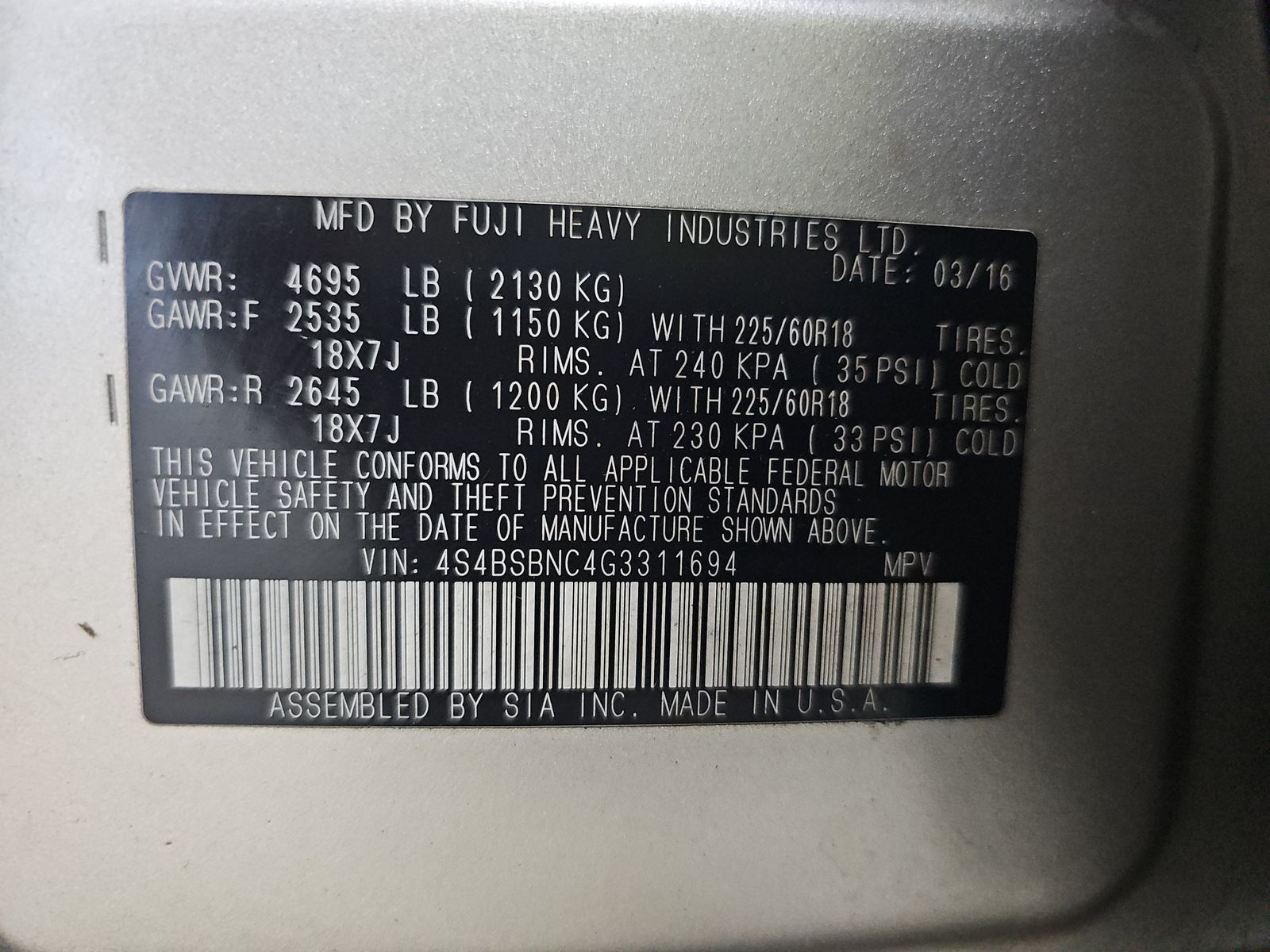 2016 Subaru Outback 2.5i Limited AWD