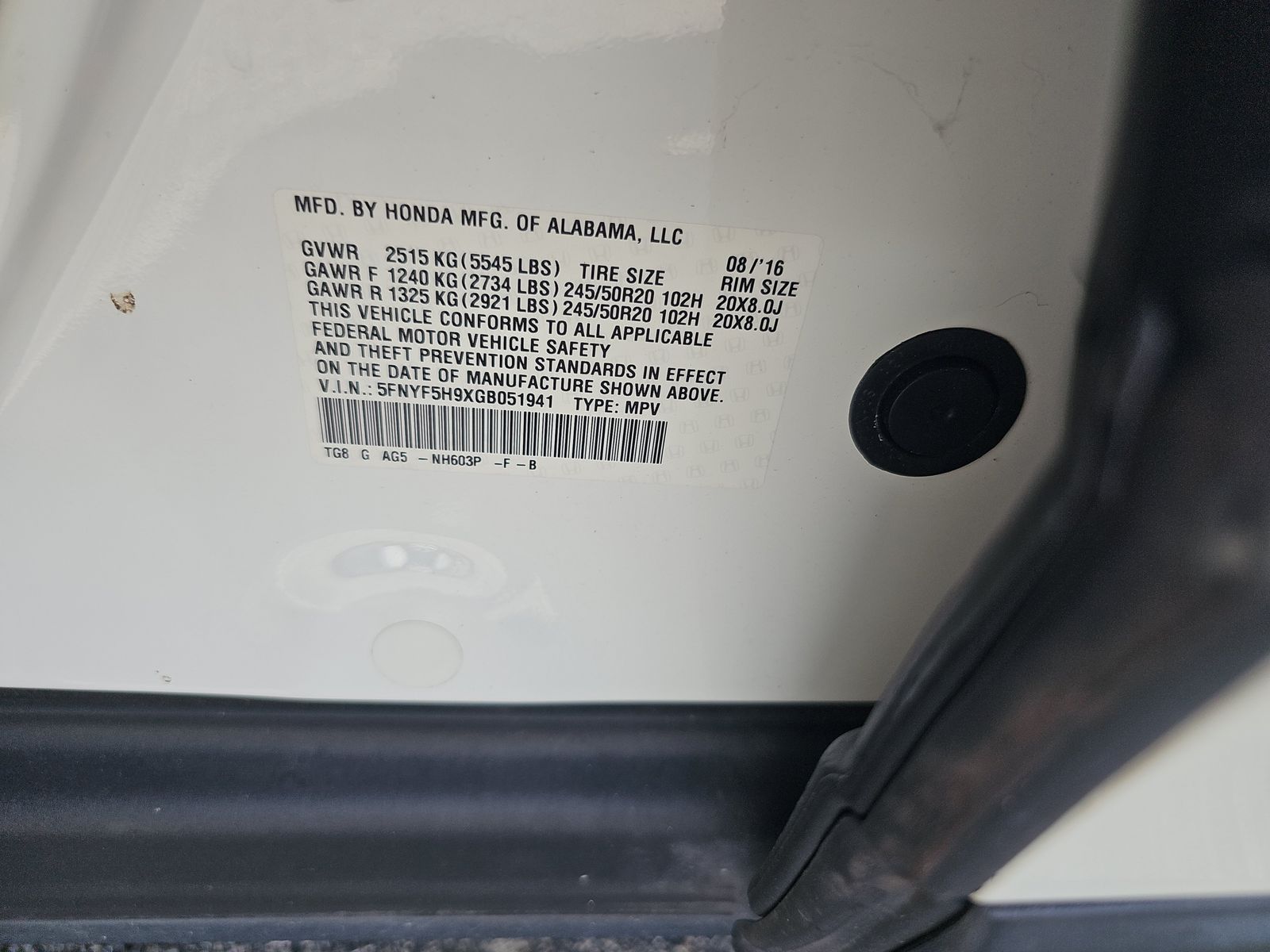 2016 Honda Pilot Touring FWD