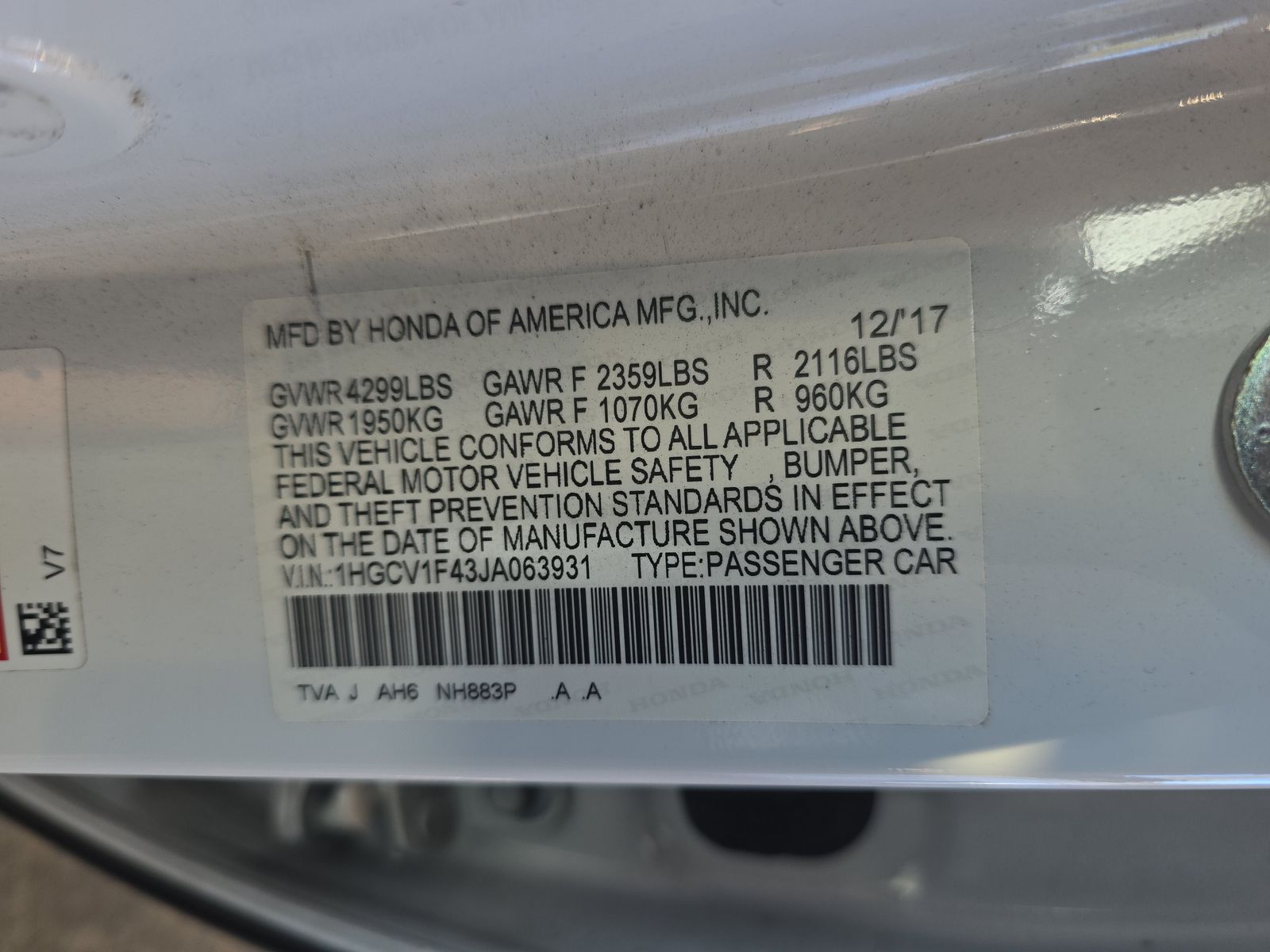 2018 Honda Accord EX FWD