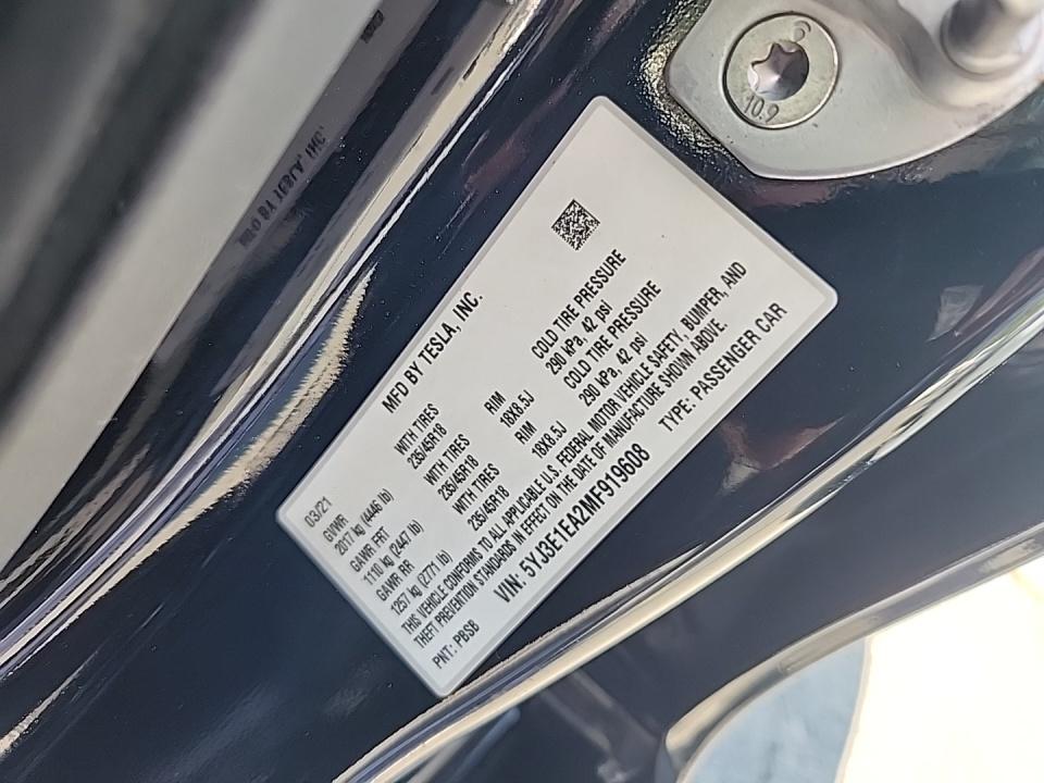 2021 Tesla Model 3 Standard Range Plus RWD