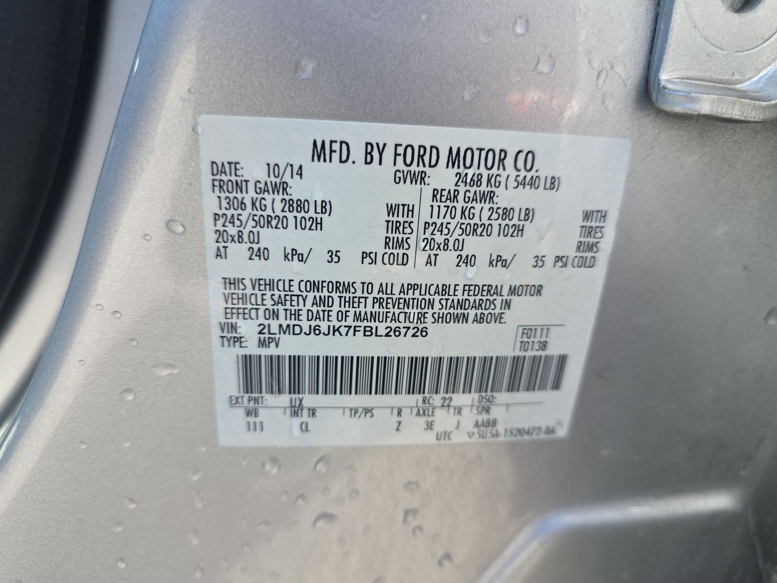 2015 Lincoln MKX Base FWD