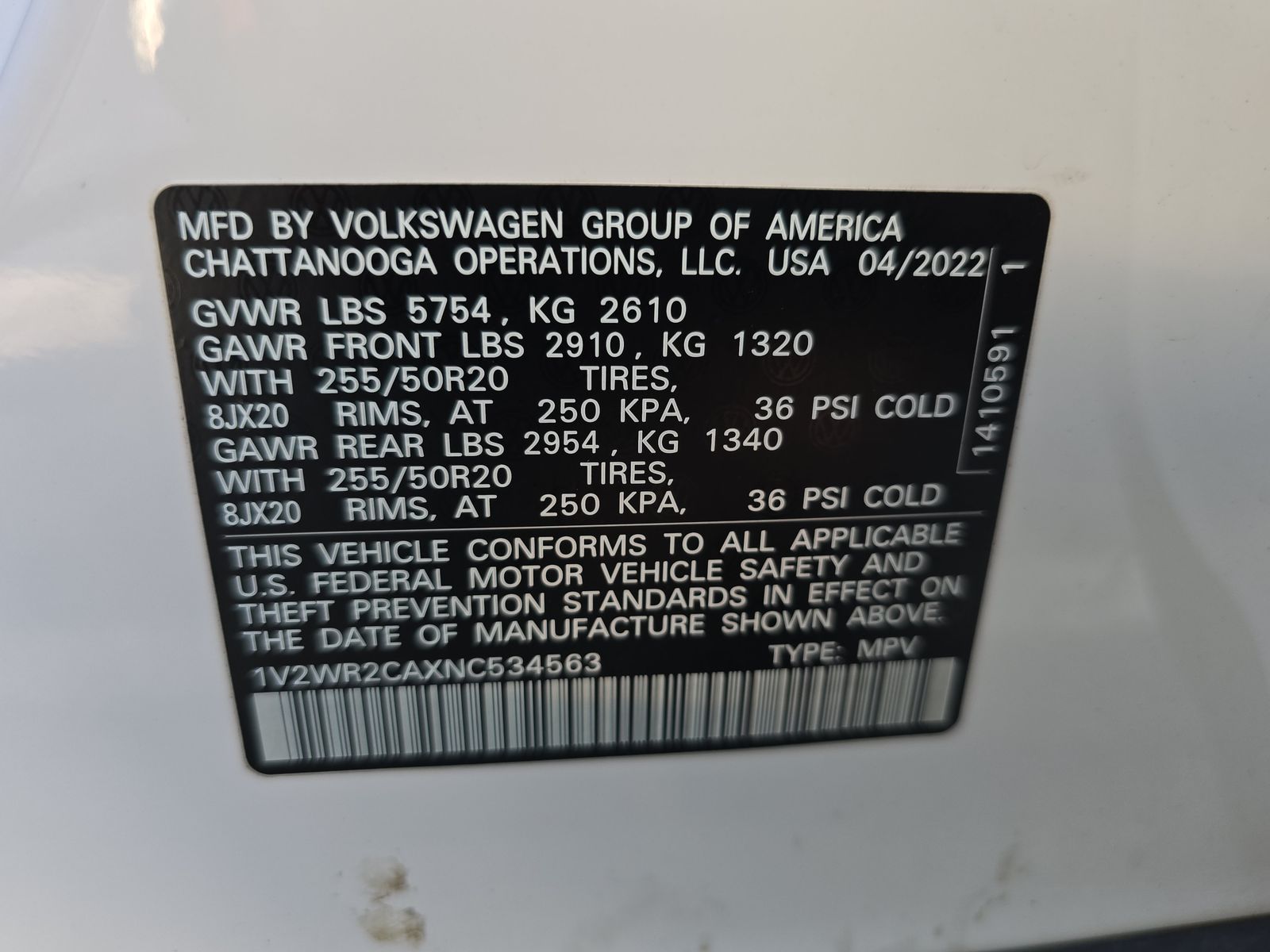 2022 Volkswagen Atlas 3.6L SE FWD