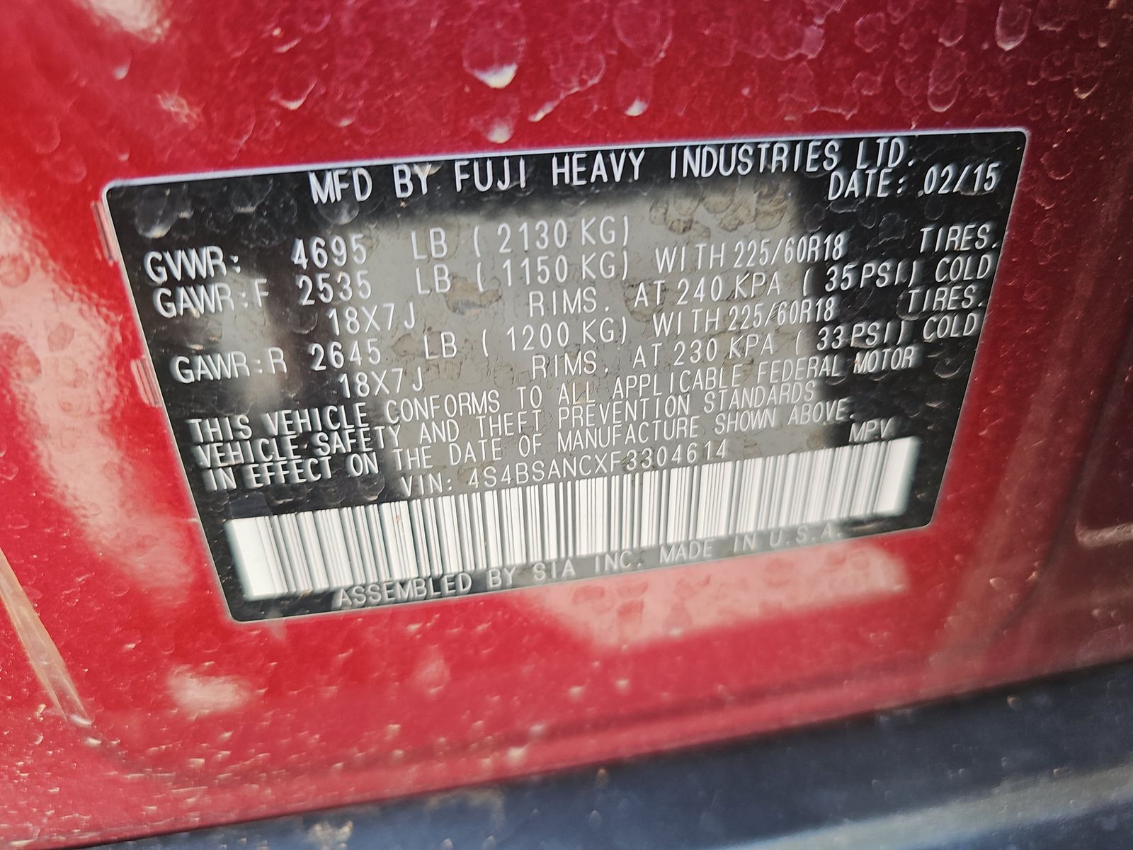 2015 Subaru Outback 2.5i Limited AWD