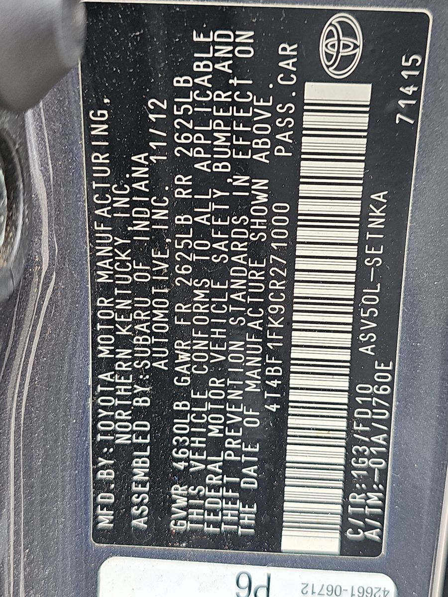 2012 Toyota Camry LE FWD