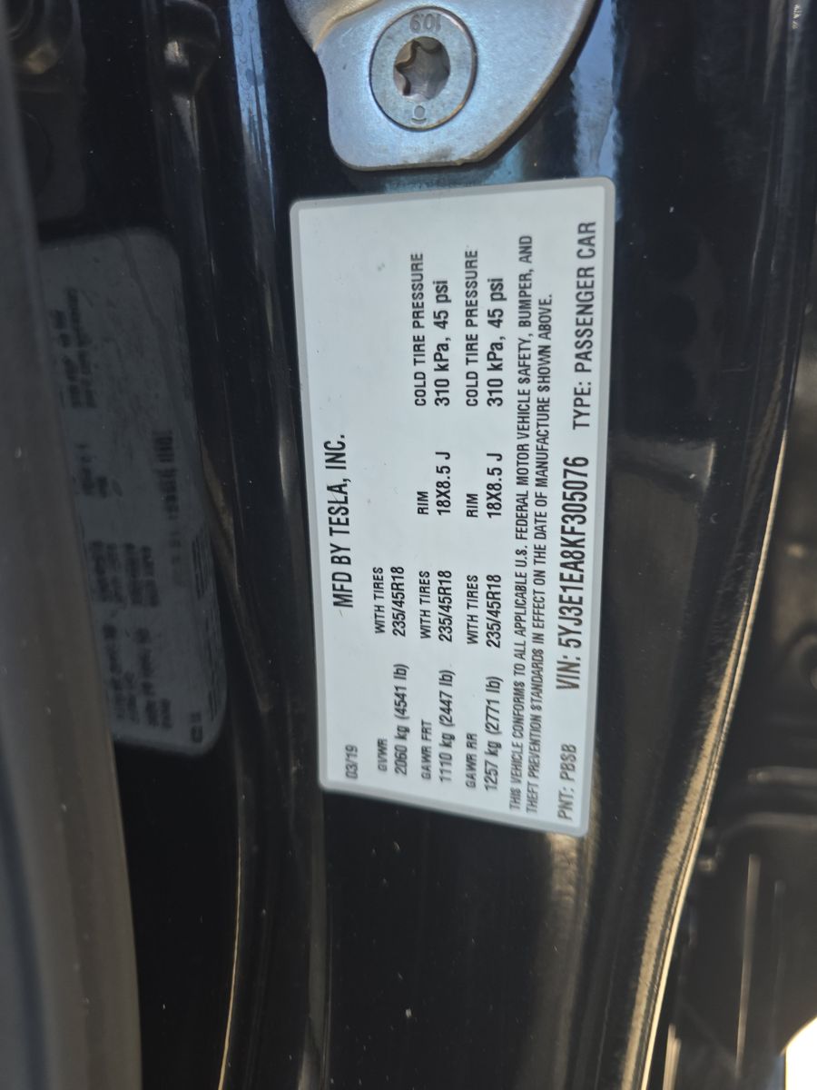 2019 Tesla Model 3 Standard Range Plus RWD