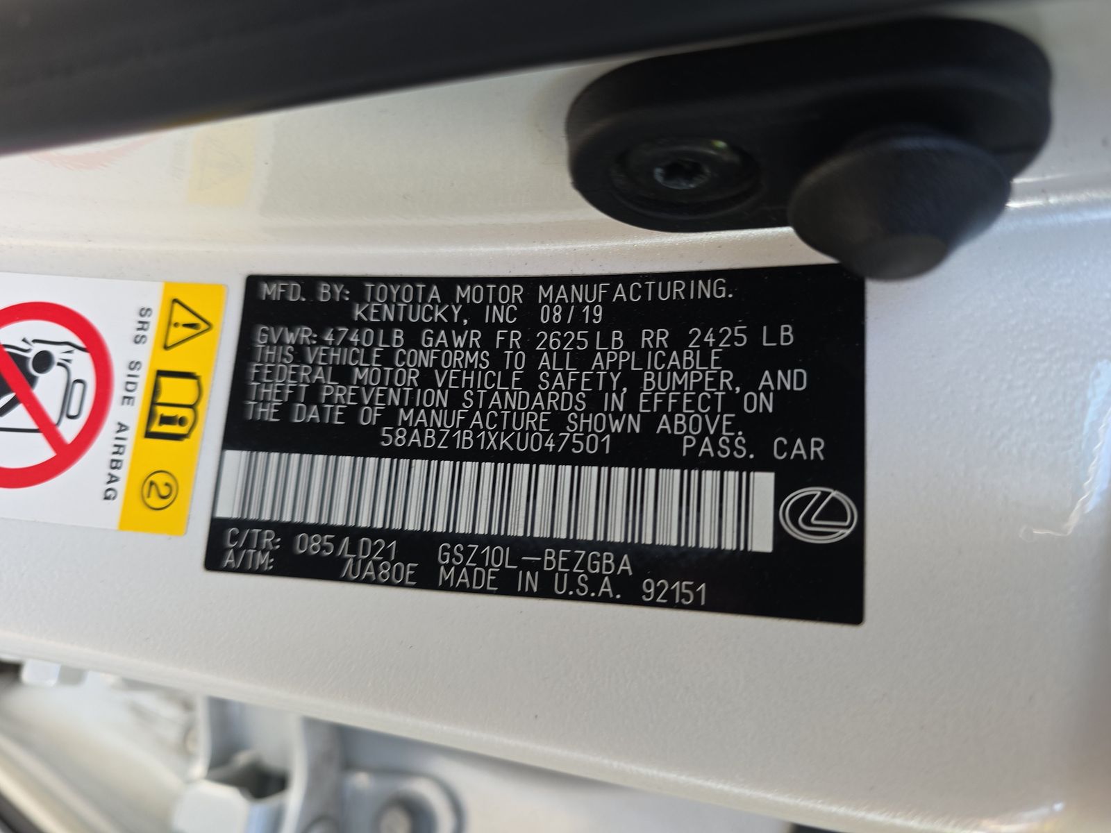 2019 Lexus ES ES 350 FWD