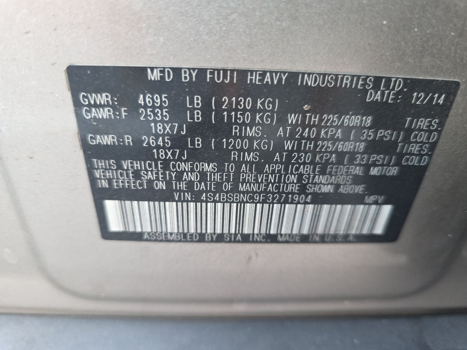 2015 Subaru Outback 2.5i Limited AWD