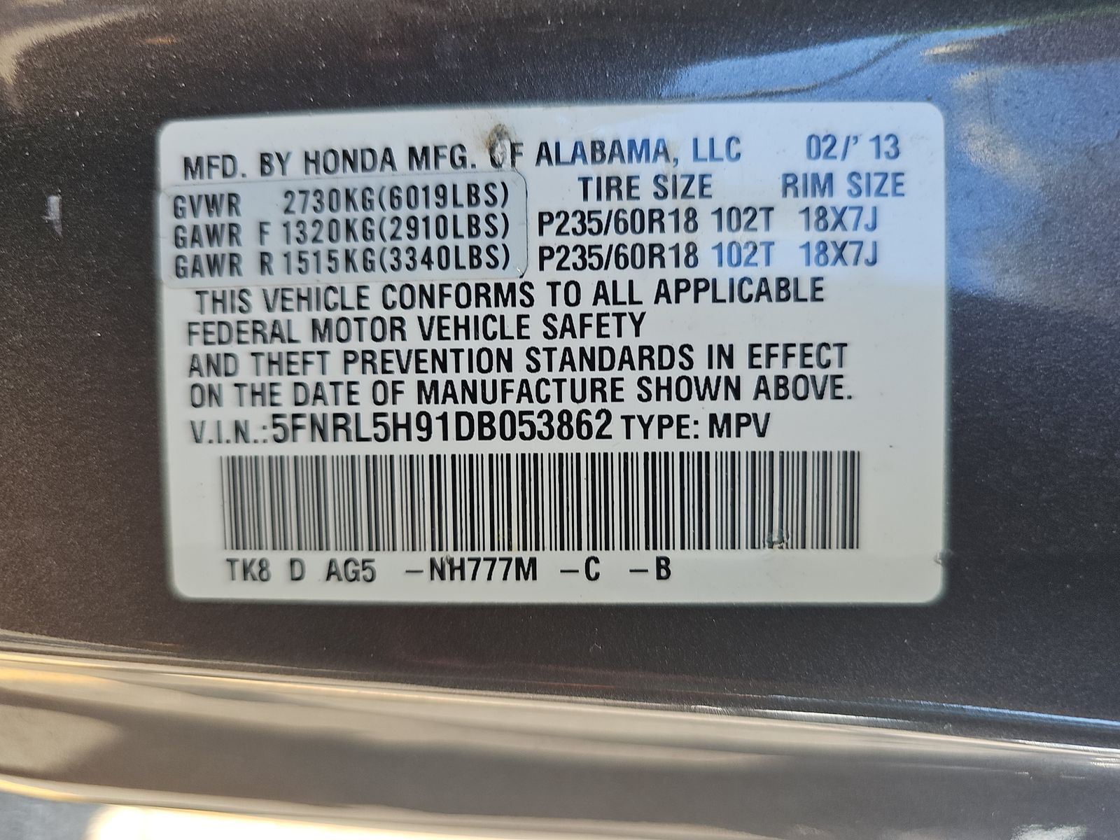 2013 Honda Odyssey Touring FWD