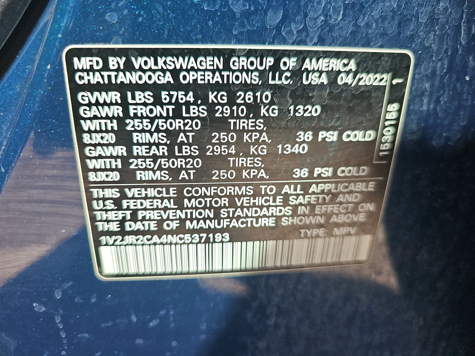 2022 Volkswagen Atlas 3.6L SE FWD