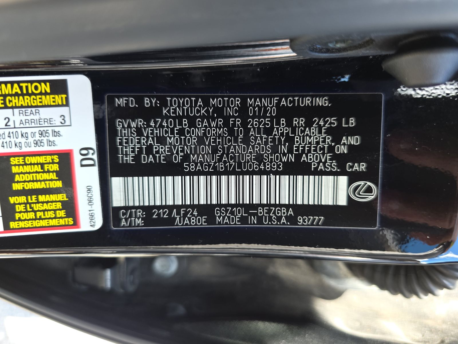 2020 Lexus ES ES 350 F SPORT FWD