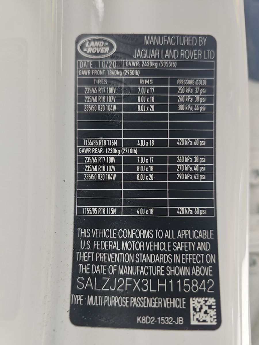 2020 Land Rover Range Rover Evoque S AWD