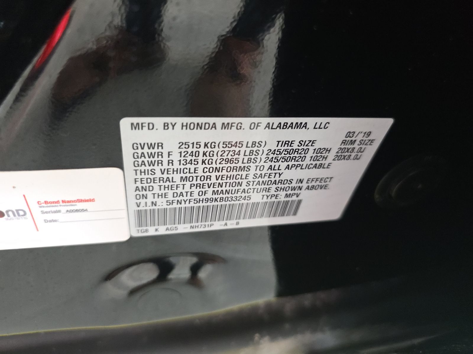 2019 Honda Pilot Touring FWD