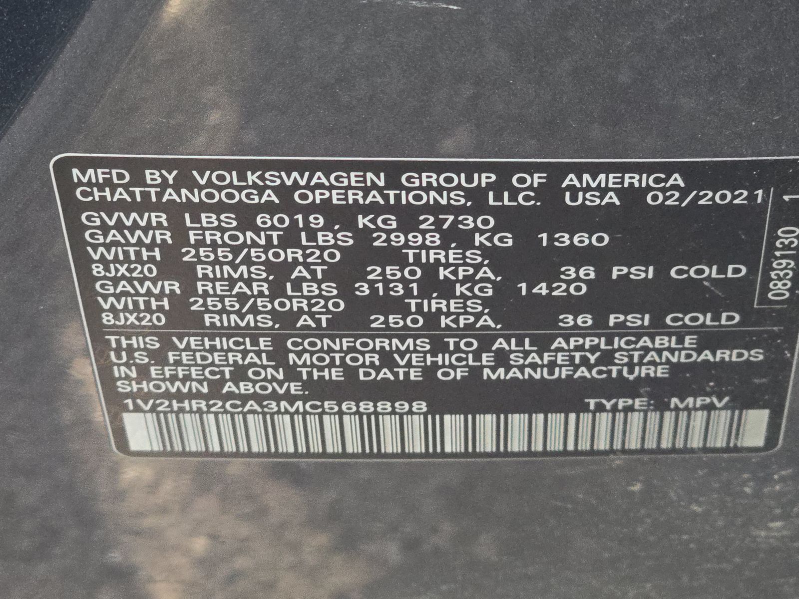 2021 Volkswagen Atlas 3.6L SE AWD