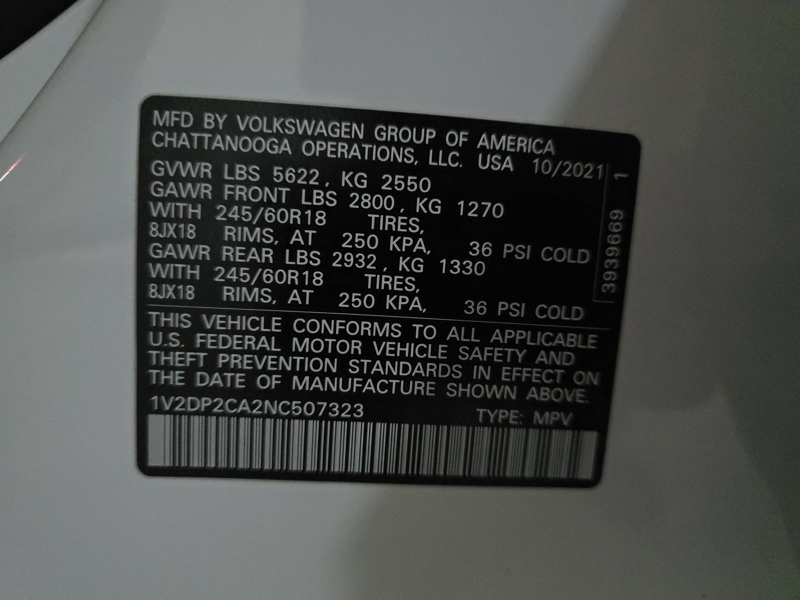 2022 Volkswagen Atlas 2.0T SE FWD