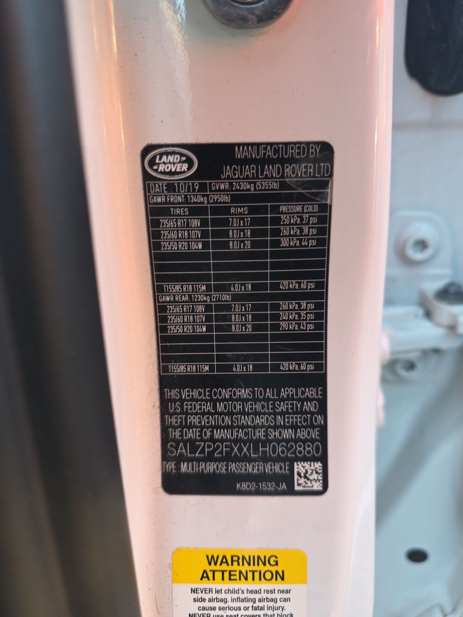 2020 Land Rover Range Rover Evoque SE AWD