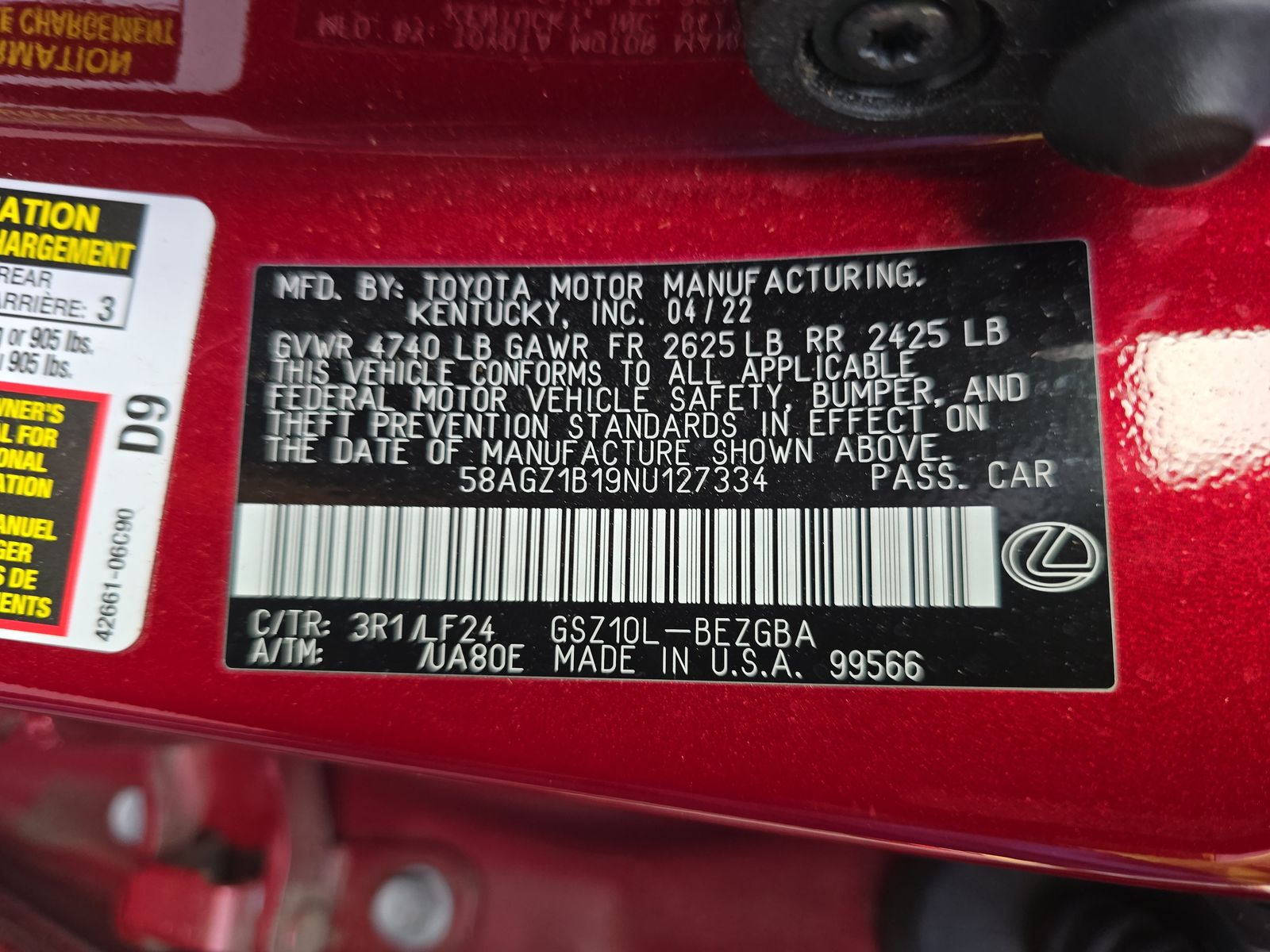 2022 Lexus ES ES 350 F SPORT FWD