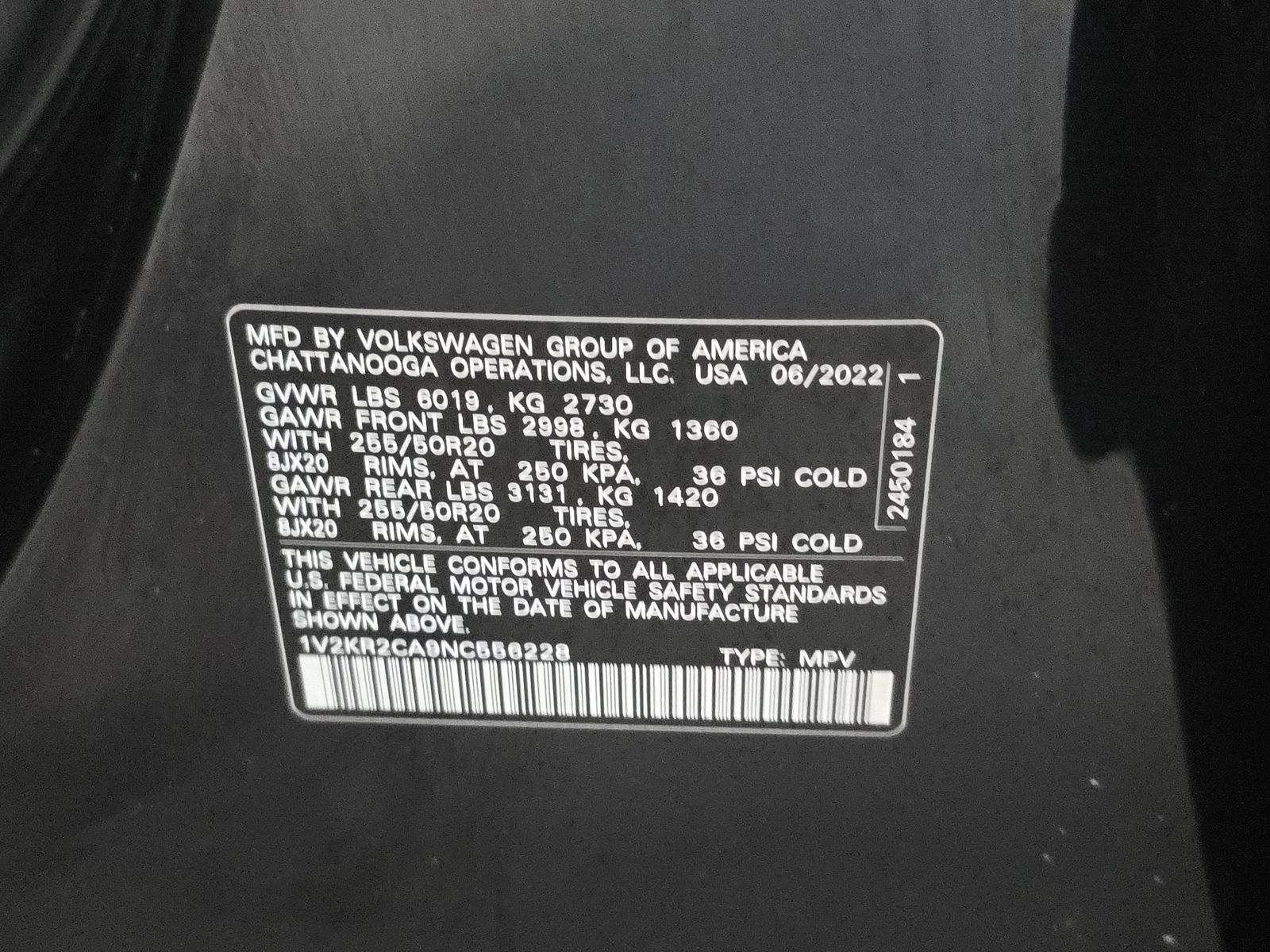 2022 Volkswagen Atlas 3.6L SE AWD