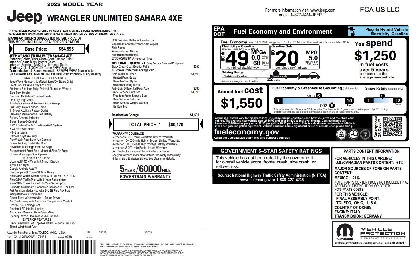 2022 Jeep Wrangler Unlimited 4xe Sahara AWD