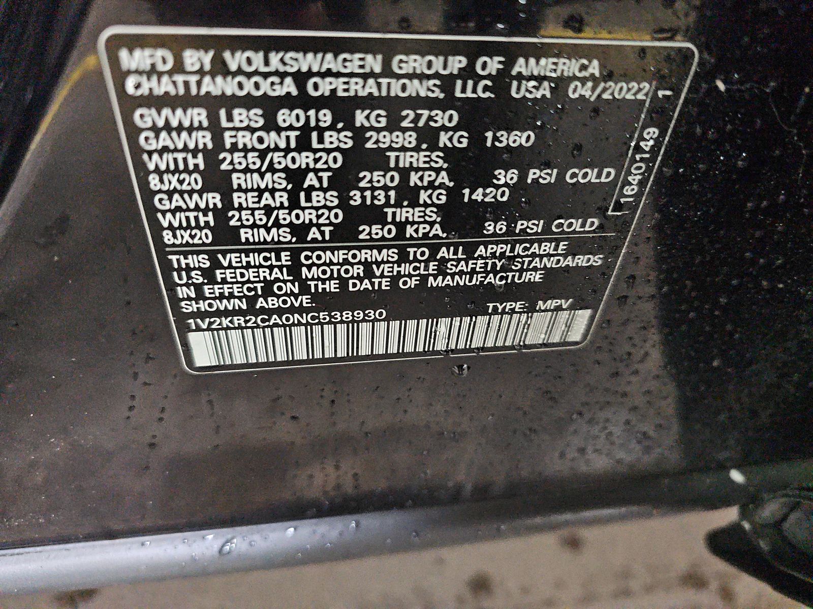 2022 Volkswagen Atlas 3.6L SE AWD