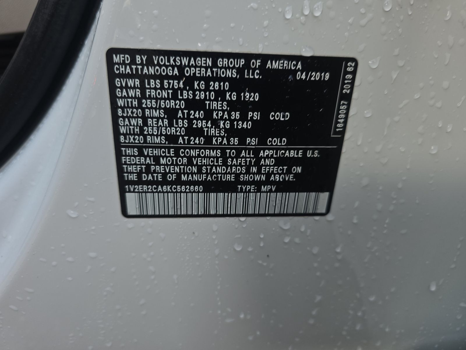 2019 Volkswagen Atlas 3.6L SEL FWD