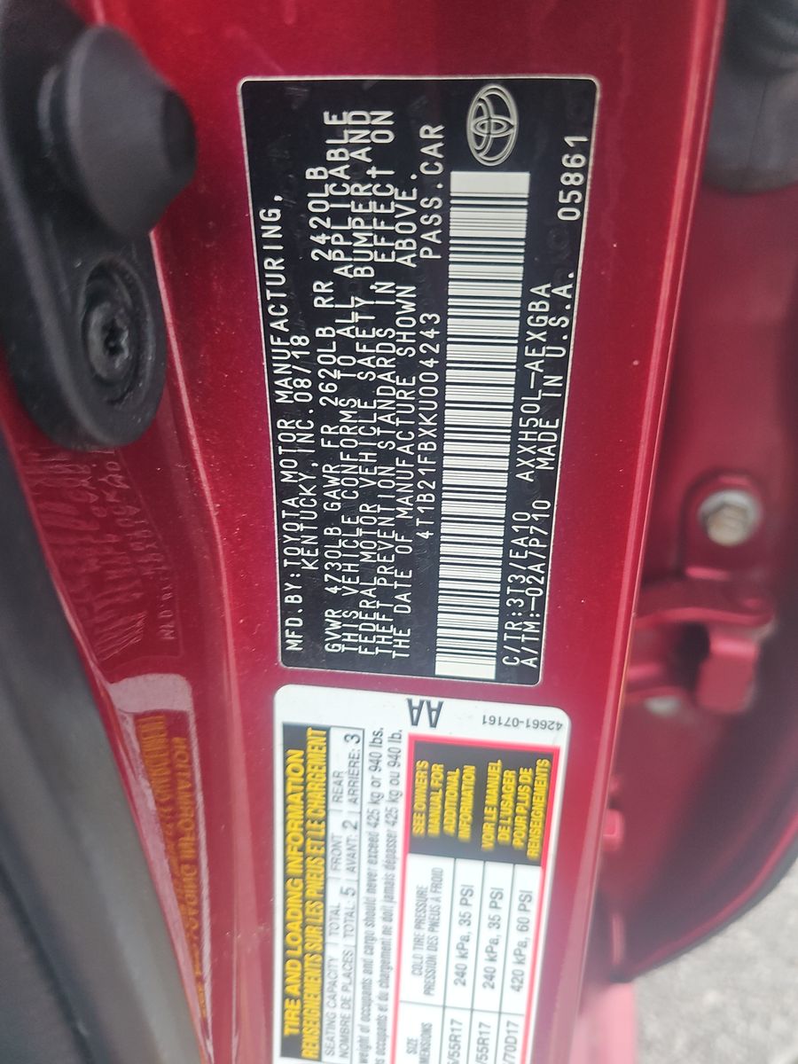 2019 Toyota Avalon Hybrid XLE FWD