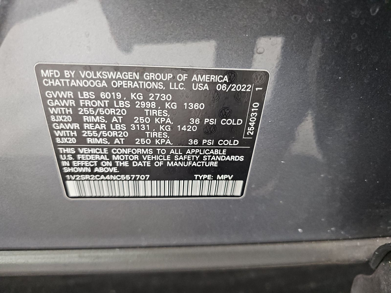 2022 Volkswagen Atlas 3.6L SEL R-Line Black AWD