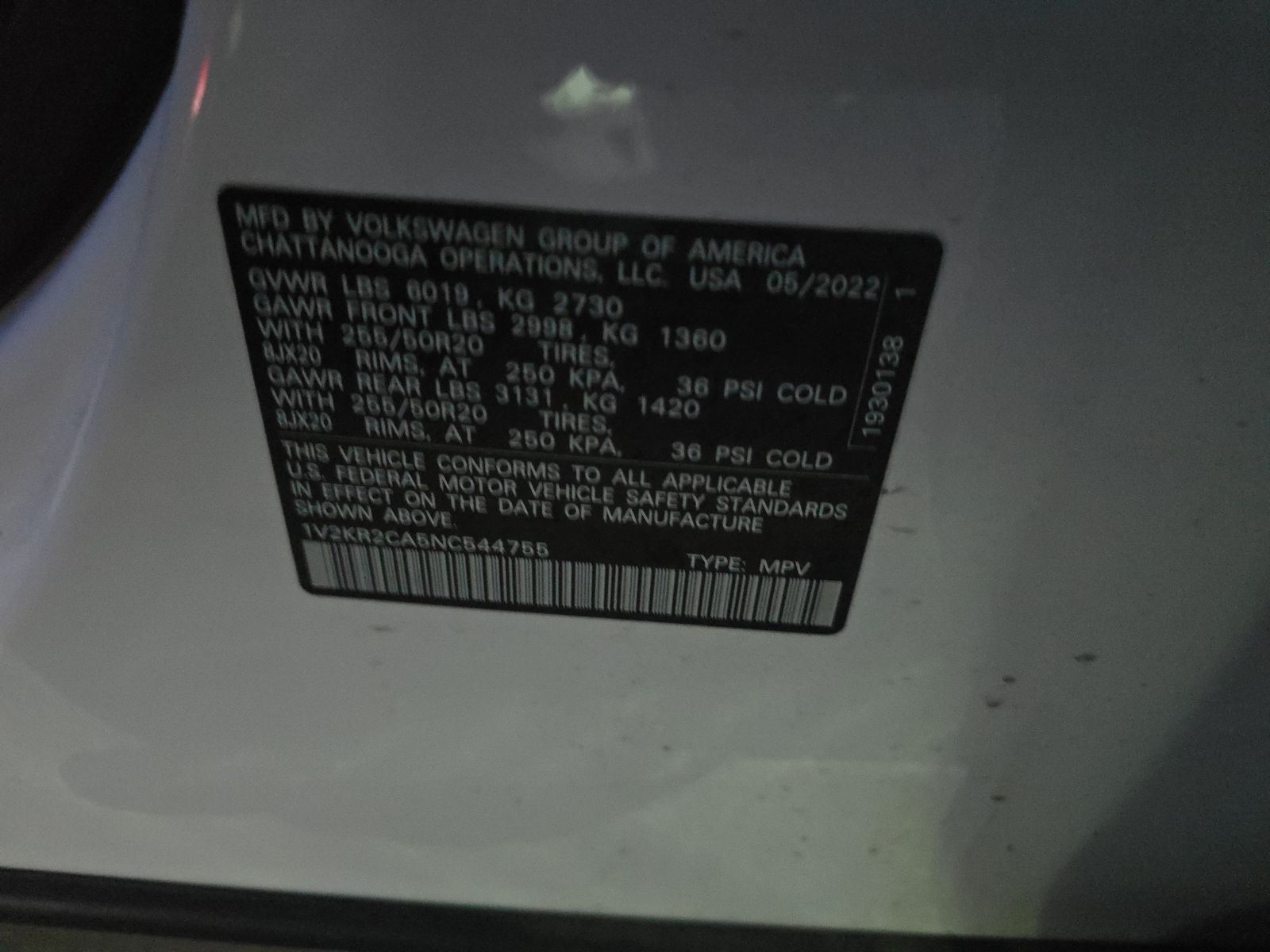 2022 Volkswagen Atlas 3.6L SE AWD