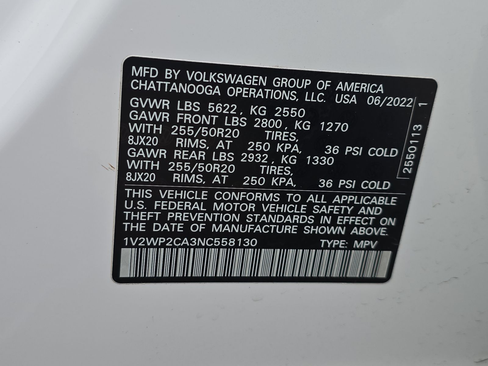 2022 Volkswagen Atlas 2.0T SE FWD