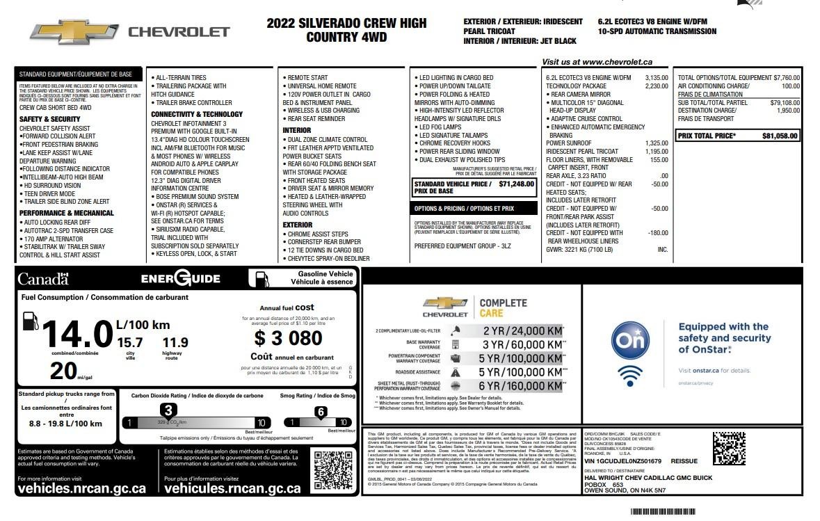 2022 Chevrolet Silverado 1500 High Country AWD