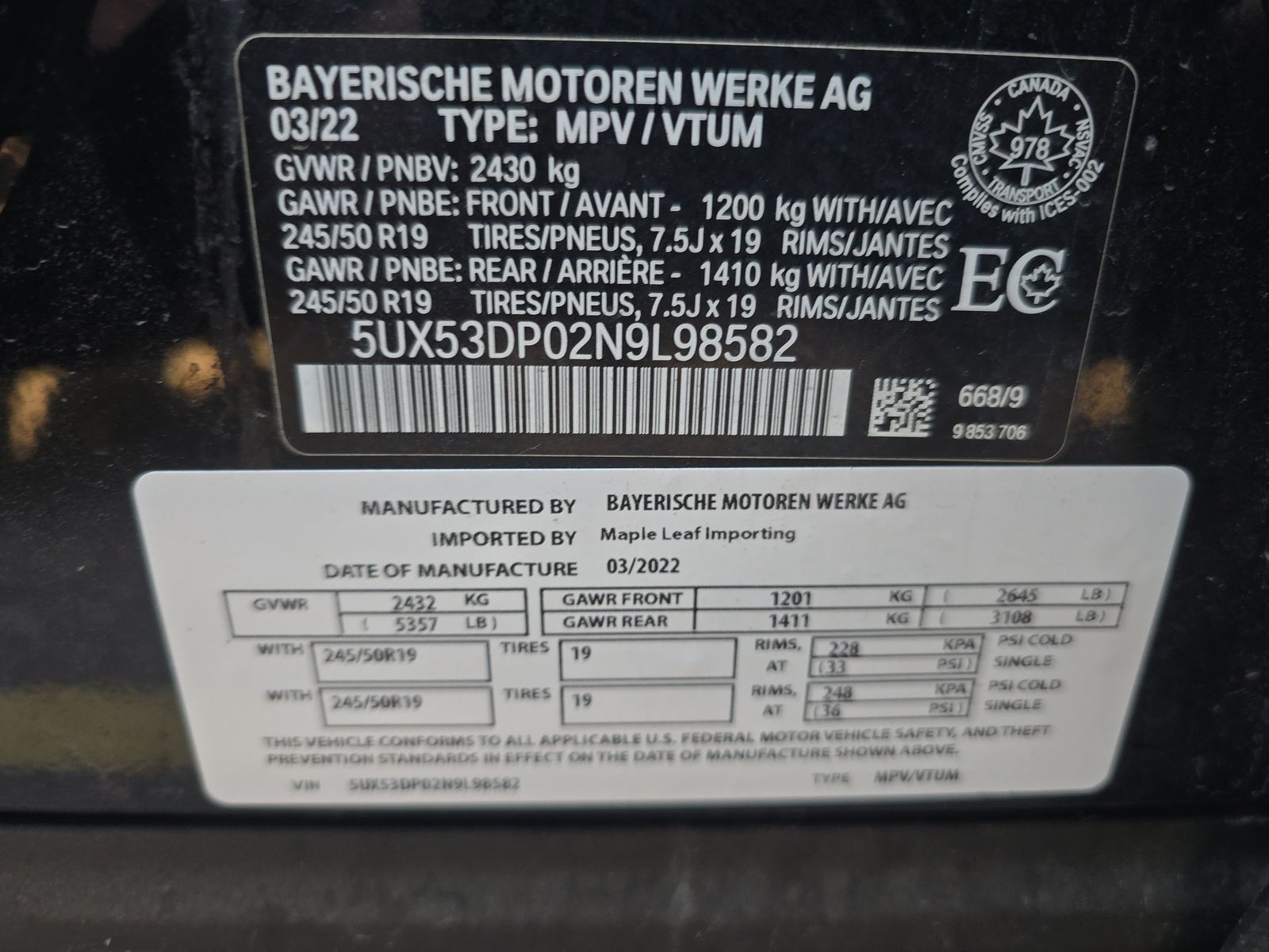 2022 BMW X3 xDrive30i AWD