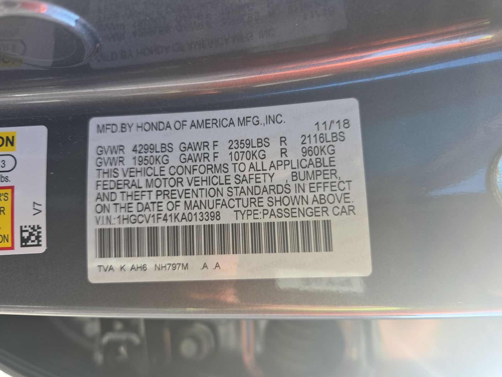 2019 Honda Accord EX FWD