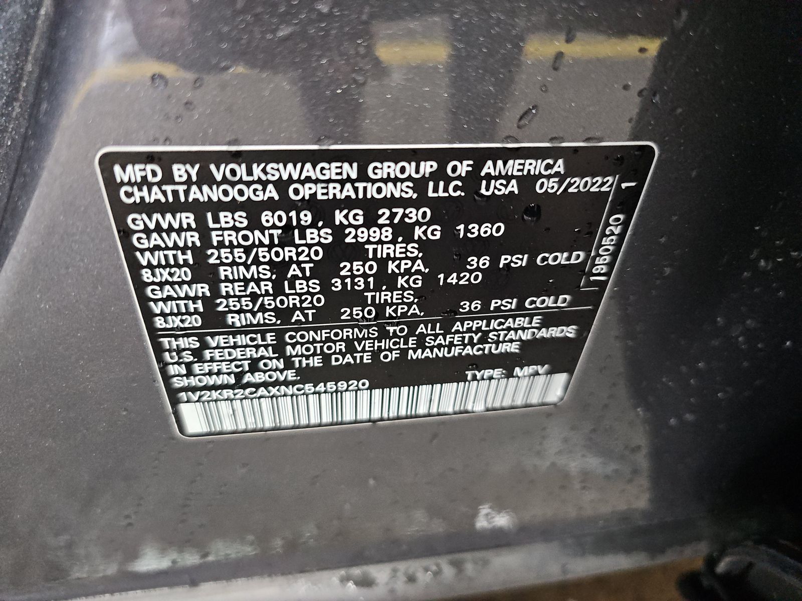 2022 Volkswagen Atlas 3.6L SE AWD