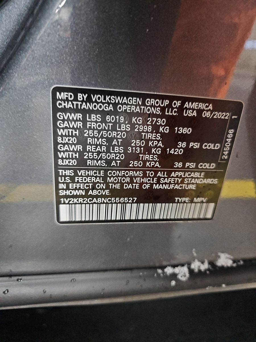 2022 Volkswagen Atlas 3.6L SE AWD