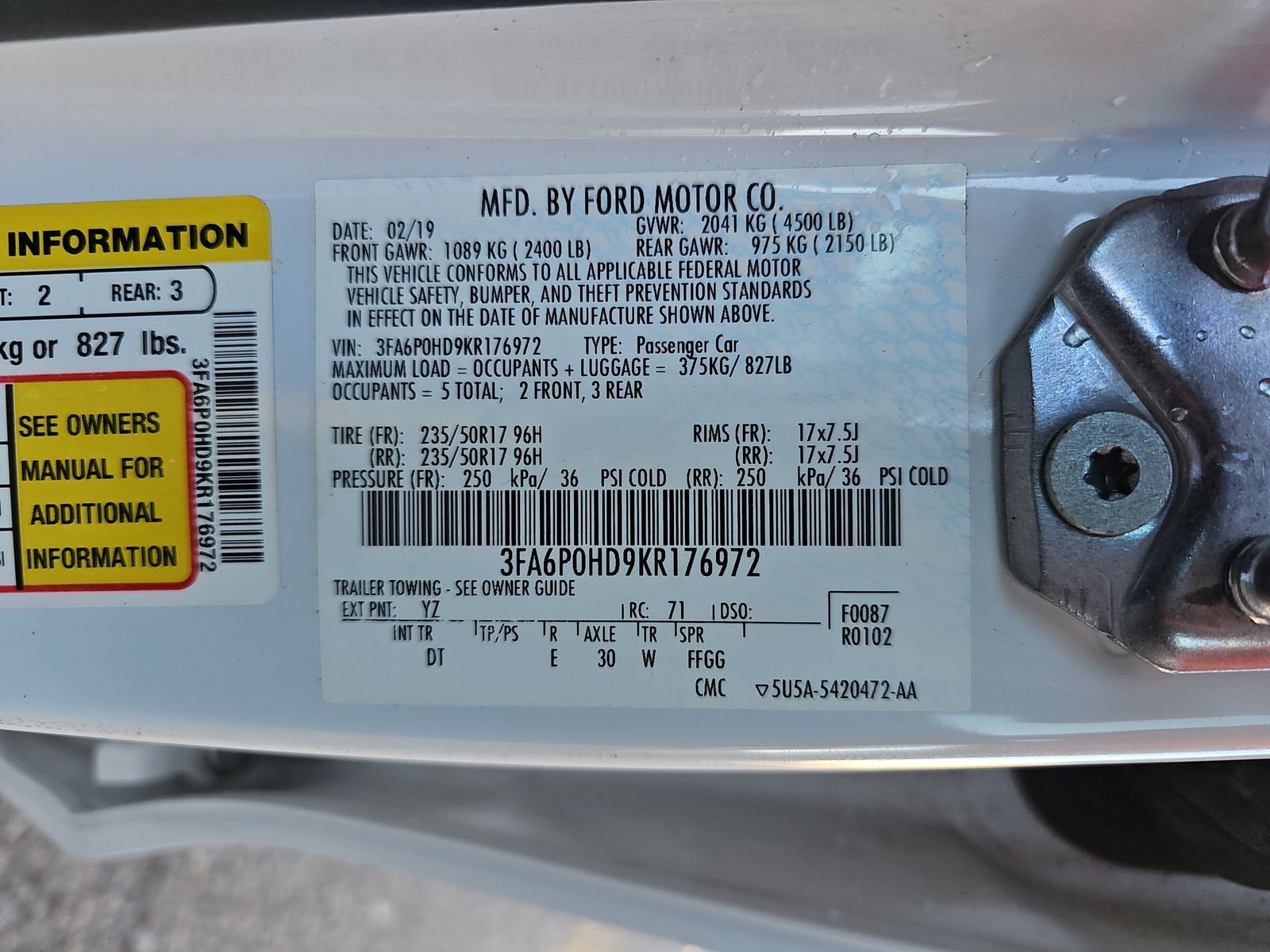 2019 Ford Fusion SE FWD